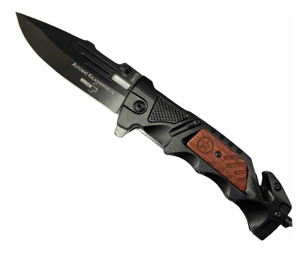 Canivete Retrátil Portátil De Bolso Faca Camping Pesca Caça Cor Preto/Madeira Böker