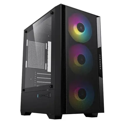 Gabinete Gamer Acegeek Stratus Mesh, Rainbow, Mid-Tower, Com 3 Fans, Preto, AG-STRATUS-MESH-BK-I3F