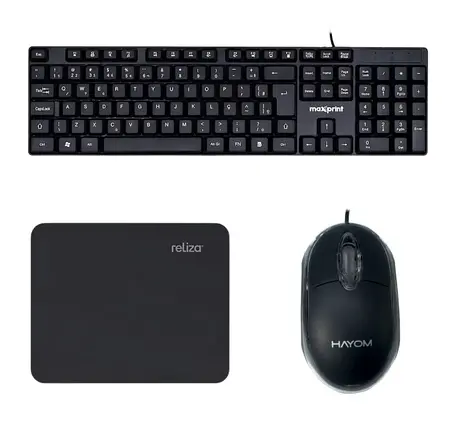Kit Teclado mouse mousepad office com fio usb pc notebook computador barato garantia