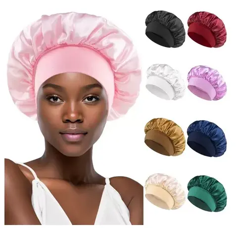 Touca/Gorro de Dormir de Cetim com Aba Faixa Larga Gigante Cabelo Anti Frizz Toca Head