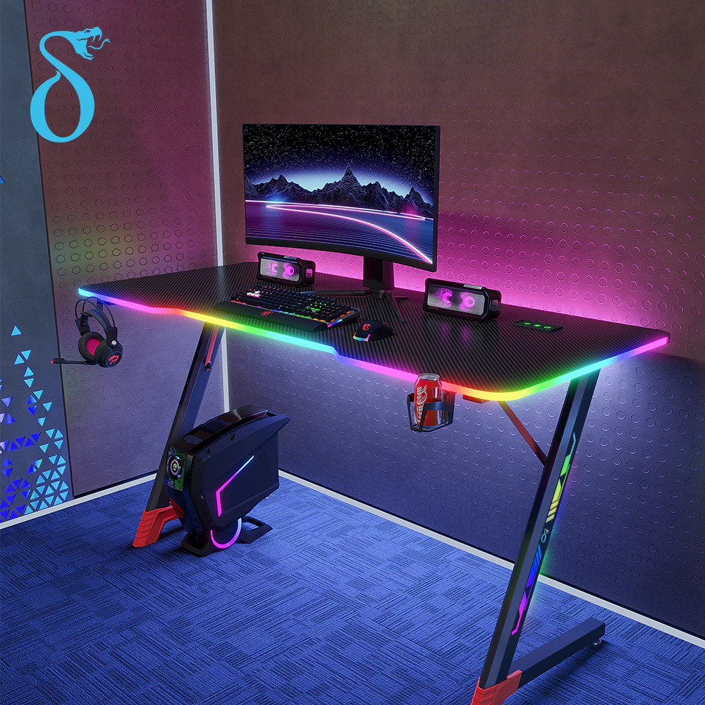 Mesa de Gaming DELTA-M1205Z Forma Z Gancho para Fone Fibra de Carbono RGB