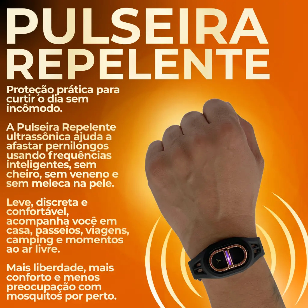 Pulseira Repelente Ultrassônica Contra Mosquitos | Recarregável, Sem  Veneno, Silenciosa